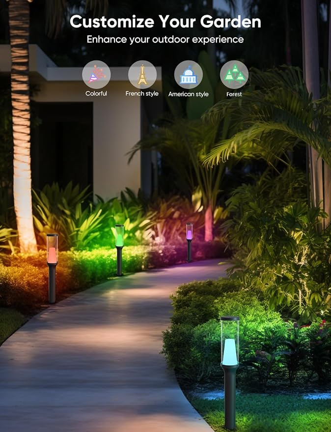 APPECK Pathway Lights,RGBCW Walkway Lights with APP Control,4 Pack | IP65 Waterproof,Low Voltage Landscape Lighting 800LM,Color Changing,for Garden, Yard, Patio,Compatible with Alexa