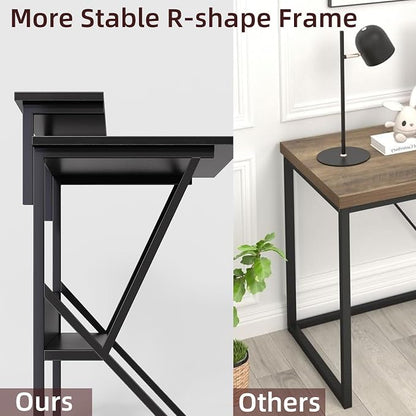 COTUBLR Small Desk, 27.5 Inch Small Computer Desk for Small Spaces, Computer Desk with Adjustable Monitor Stand, Compact Desk with Storage, Tiny Desk Study Desk for Bedroom Home Office, Black
