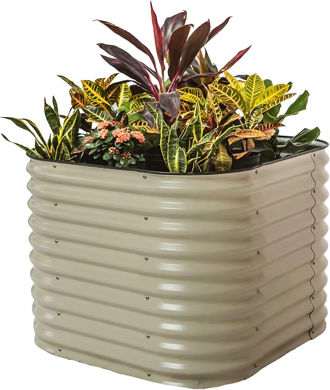 32" Extra Tall Raised Garden Bed Kits, 3.5 x 3.5 x 2.7ft Raised Planter Box Outdoor, 2 x 5 x 2.7ft Deep Root 4 in 1 Modular Metal Raised Beds for Gardening Vegetables Flowers Fruits - Pearl White