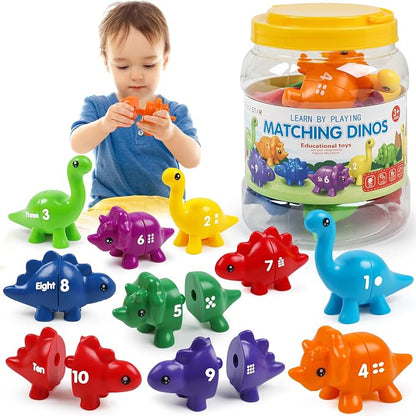 USATDD Numbers Matching Dinosaur Toy 1-10 Counting Sorting Game Double-Sided Dino Fine Motor Toys Number Recognition Learning Toy, Christmas Stocking Stuffers for for Kids Boys Girls