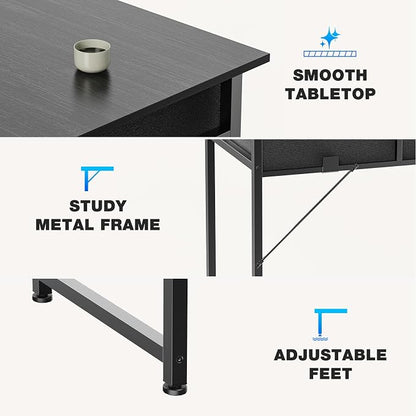 OLIXIS 32 Inch Small Desk, Computer Desk, Home Office | Fabric Drawers, Side Bag, Headphone Hook, Writing Study Work Table, Bedroom, Sleek Black