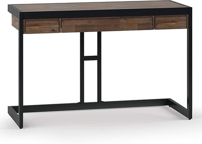 SIMPLIHOME Erina SOLID WOOD and Metal Modern Industrial 48 inch Wide Home Office Desk, Writing Table, Workstation, Study Table Furniture in Rustic Natural Aged Brown with 2 Drawers