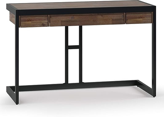SIMPLIHOME Erina SOLID WOOD and Metal Modern Industrial 48 inch Wide Home Office Desk, Writing Table, Workstation, Study Table Furniture in Rustic Natural Aged Brown with 2 Drawers