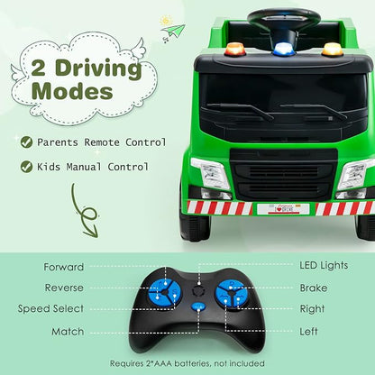 Costzon Ride on Car, 12V Battery Powered Recycling Garbage Truck w/Remote Control, Warning Lights, Music, Horn, 6 Recycling Accessories, Ride on Truck Toy for Kids 3-8 Years Old (Green)