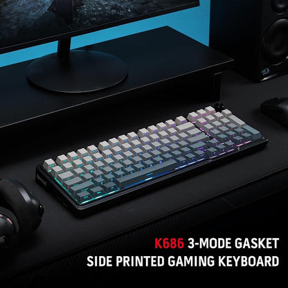Redragon K686 PRO Wireless RGB Gasket Gaming Mechanical Keyboard, Easy Knob | Multi-Function Control Wheel, 0-Delay Tri-Mode, Cushioned 5-Layer Noise Dampening for Creamy Thocky Sound, Practical 98 Keys
