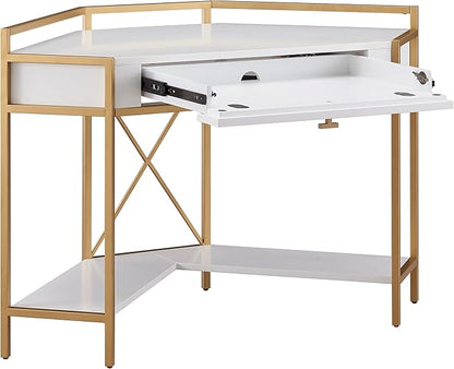 Leick Home 9230-WTGL Claudette Mixed Metal and Wood Desk, 48" W, White/gold