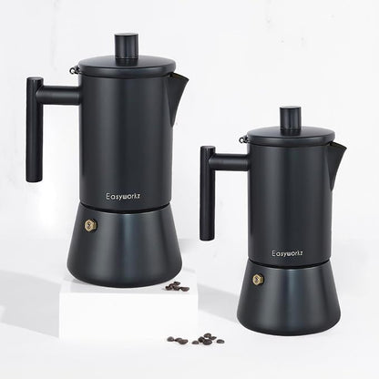 Easyworkz Diego Stovetop Espresso Maker Stainless Steel Italian Coffee Machine Maker 12Cup 17.5 oz Moka Pot Induction Espresso Pot - Matte Black