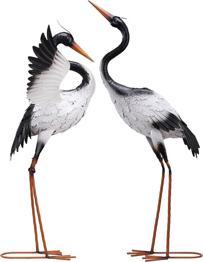 TERESA'S COLLECTIONS Garden Decor, Set of 2 White Herons Garden Decor, 25-26", Waterproof Metal Garden Statue, Herons Gifts, Garden Gifts for Women Mom, Indoor/Outdoor