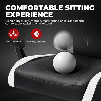 GTPLAYER Gaming Chair High Back Computer Chairs for Adults, Ergonomic Height Adjustable Recliner Chair 300lbs with Linkage Armrest and Lumbar Support for Home Office, White