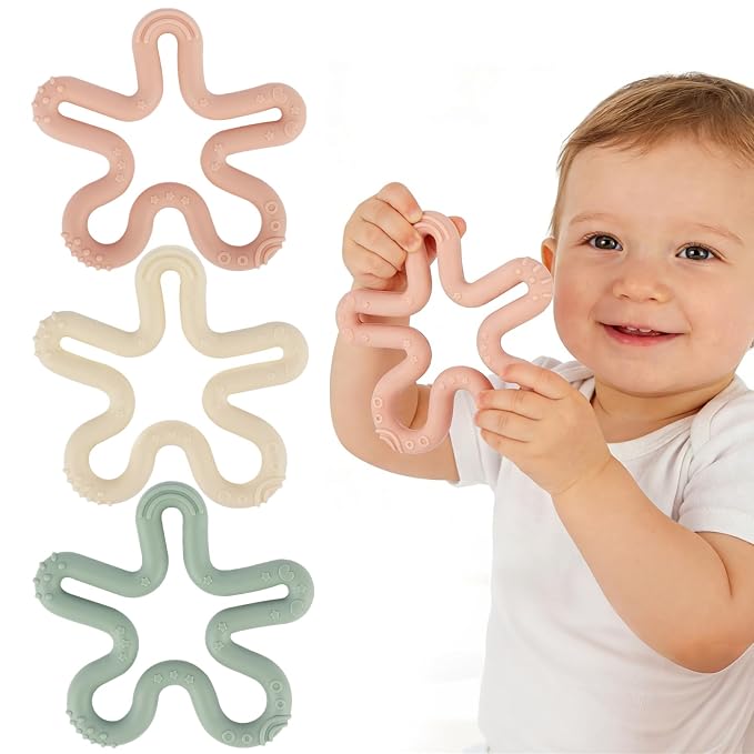 Fu Store 3 Pack Coral Flower Ring Teether Baby Teething Toys Silicone Teether Ring Toys for Babies 0-6 0-12 0-24 0-36 Months Easy to Grasp Clean Infant Teething Relief Soothing Sore Gums