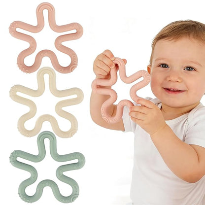 Fu Store 3 Pack Coral Flower Ring Teether Baby Teething Toys Silicone Teether Ring Toys for Babies 0-6 0-12 0-24 0-36 Months Easy to Grasp Clean Infant Teething Relief Soothing Sore Gums