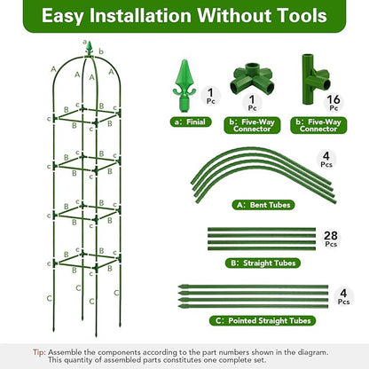2 Pack Garden Obelisk Trellis for Climbing Plants, 72" Metal Rustproof Rose Trellis, Tower Potted Cages Plant Support for Flowers/Vegetables/Vines, Indoor Outdoor Garden Patio