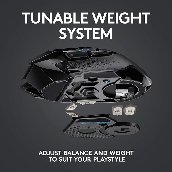 Logitech G502 Lightspeed Wireless Gaming Mouse - Black | RGB, Adjustable Weights, 11 Programmable Buttons, POWERPLAY Compatible, On-Board Memory, for PC/Mac