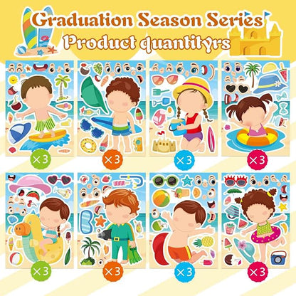 24PCS Summer Stickers for Kids, Make-a-face Stickers, Make Your Own Sticker for Girls Boys, Preschool Holiday Party
