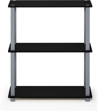Furinno TURN-S-TUBE Storage Shelves Set of 2, 3-Tier Book Shelf, Corner Shelf, Toolless Open Shelves, Square Tubes, for Organization and Storage, Living Room, Garage, Home Office, Black
