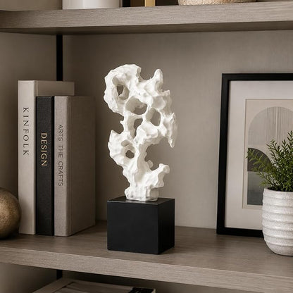 11.8" Modern Abstract Sculpture | Stone Home Decor, Resin White and Black Art Statues for Living Room, Coffee Table Centerpiece, TV Stand Shelf Bookshelf Decor