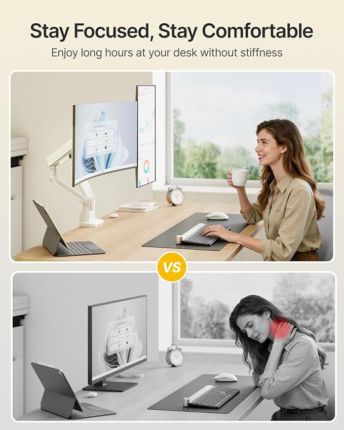 monTEK Dual Monitor Arm with USB, Mechanical Spring Desk Mount for 17 to 35 Inch Screens, Smooth Precision Bearings, Holds up to 26.4 lbs Per Arm, C-Clamp/Grommet Base, Perfect for Office Workspaces