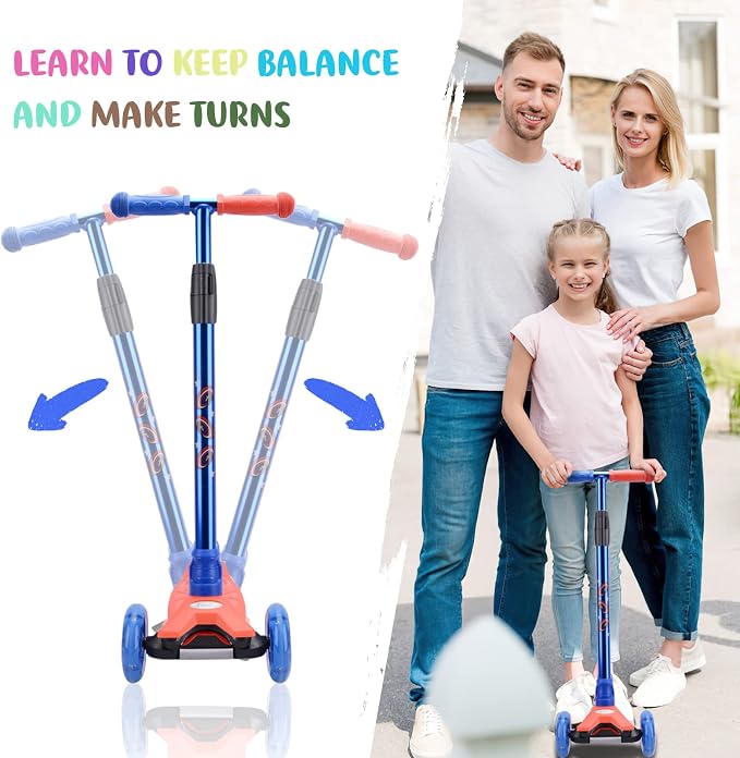 3 Wheel Scooter for Kids Ages 6-12,Kids Scooter with Light Up Wheels, Sturdy Deck Design, and 4 Height Adjustable Suitable for Kid Ages 3-12