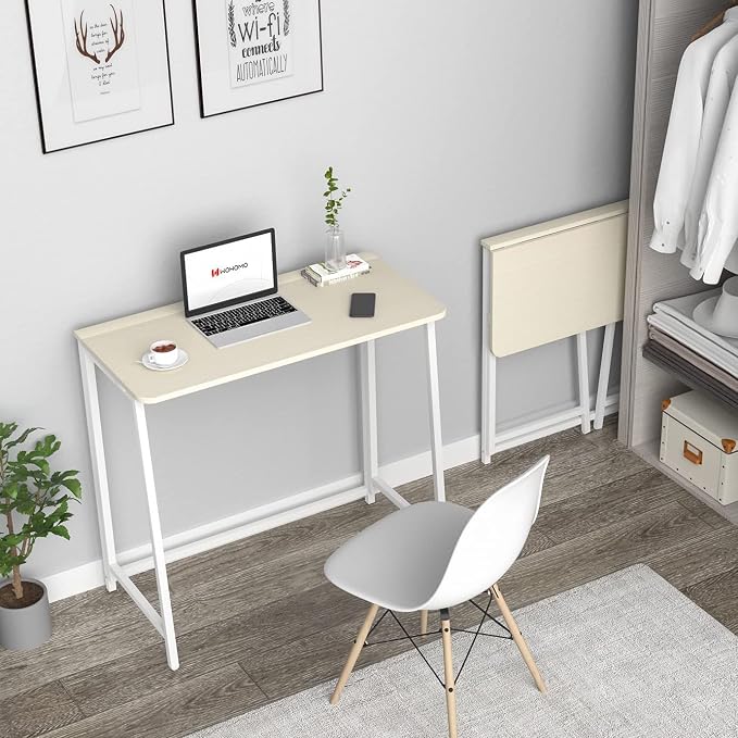 WOHOMO Folding Desk, 39.4" Foldable Computer Table for Small Spaces, Oak | Easy Assembly and Fold, Sturdy Home office desks for Study Bedroom Dorm Space Saving Writing Work Apartment