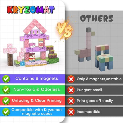 100PCS Magnetic Blocks, Magnetic Building Blocks for Kids Age 4-8, Pink Princess Castle Toys for Girls, STEM Sensory Birthday Gift for Kids Age 3+ Years Old