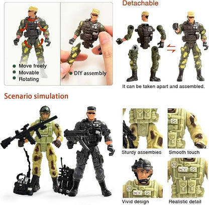 Army Men Toy Soldiers, 6 Pcs Army Men Action Figure for Boy 4-7, US Army Men and SWAT Team Toy with Military Weapons Accessories for Toddler Boy