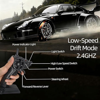 1:24 Scale RC Drift Car with LED Lights, 25km/h 4WD High Speed, Dual Batteries 50+ Min Play, 2.4GHz Remote Control, Multi-Surface Drift Tires, Racing Toy Vehicle for Adults Boys Girls, Royal Enforcer