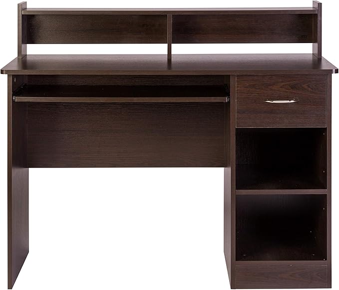 OneSpace Essential Computer Desk, Hutch with Pull-Out Keyboard, Espresso