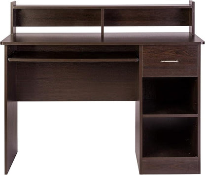 OneSpace Essential Computer Desk, Hutch with Pull-Out Keyboard, Espresso