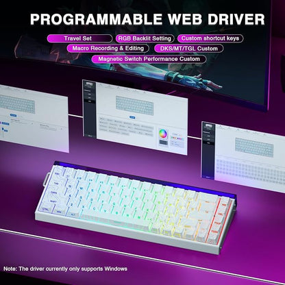AULA Hero 68 HE 60% Gaming Keyboard Wired, Hall Effect Magnetic Switch Keyboard with 8K Hz Polling Rate, Side Printed PBT Keycaps, RGB Backlit Light Box, Customizable Web Software for PC/Mac Gamers