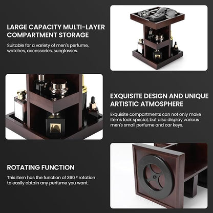 EXIN DECHEN Cologne Organizer for Men,Birthday Gifts for Men,Walnut Color | Easy Installation,360° Rotating,Boyfriend Husband Dad Gift Ideas,Mens Accessories for Desk,Bathroom Countertop,Vanity,Dresser
