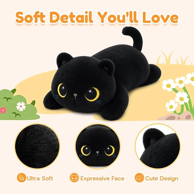 Black Cat Weighted Stuffed Animal, Soft Plush Toy Gift(24.8 Inch, 3.6 Lbs)