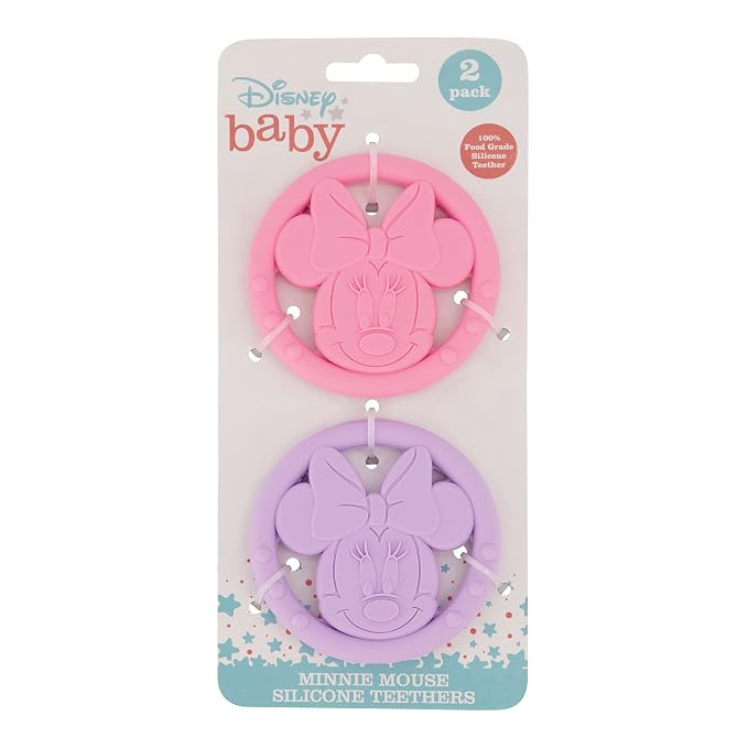 Cudlie Disney Silicone Teether Toy Set for Infants, Food Grade and BPA Free Teethers for Babies 6-12 Months, 2-Pack Teether Toys for Newborns Minnie Mouse II