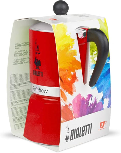 Bialetti Rainbow Moka Pot in Red, 3 Cup Stove Top Espresso Maker - Aluminum Cafetera for Ground Coffee, Italian Coffee Maker for Home Brewing