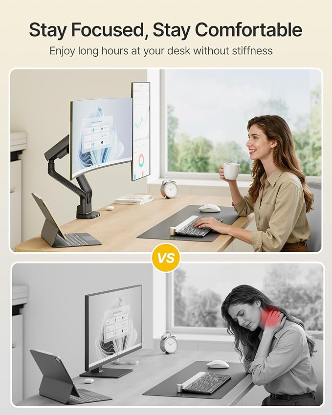 monTEK Dual Monitor Arm with USB, Mechanical Spring Desk Mount for 17 to 35 Inch Screens, Smooth Precision Bearings, Holds up to 26.4 lbs Per Arm, C-Clamp/Grommet Base, Perfect for Office Workspaces