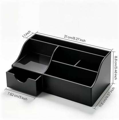 HBlife Acrylic Desk Organizer with Drawer, Pen & Pencil Holder, Multifunctional Desktop Caddy for Office Supply and Organization (Black)