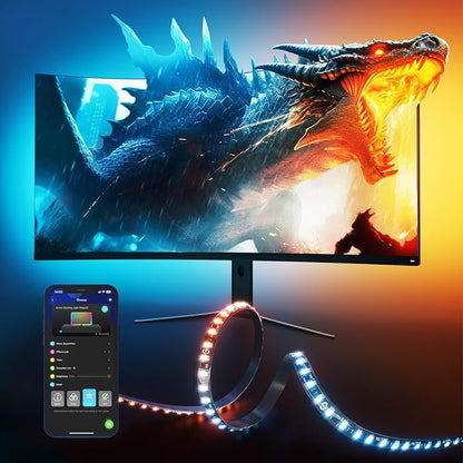 Govee Gaming Light for Monitor G1, RGBIC LED Backlight for 27-34 Inch PC | Smart LED Lights for Monitors with Color Matching, Adapts to Curved Monitors, Double Strip Light Beads with 123 Scene Modes