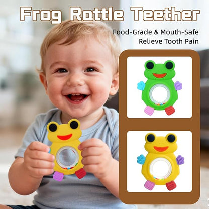 Baby Teething Rings Toys,Over Sized of A Frog Infant Toys Relief Teethers for Babies 3-6-12-18 Months,Sensory Toys Rattle Teether Silicone Teether Relief Chew Soothing,BPA Free