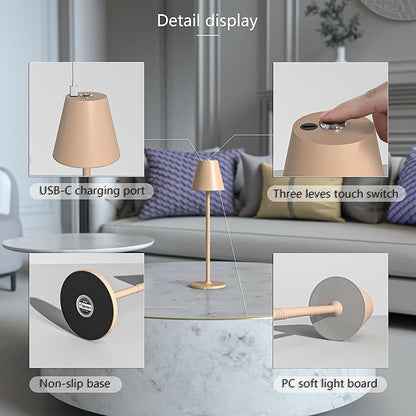 Modern LED CordlessTable Lamp,4000mAh Rechargeable Battery Desk lamp,3 Level Brightness Night Light, Minimalist Design, for Couple Dinner/Coffee Table/Restaurant/Bedroom (Light Pink)