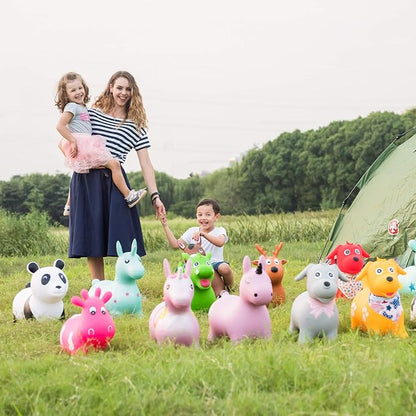 INPANY Bouncy Horse Hopper Toys, Toddlers Bouncing Farm Animals, Inflatable Jumping Hopping Horse, Ride on Rubber Bouncer for Kids, Outdoor Indoor Cool Birthday Gifts for 2 3 4 Year Old Girl Boy