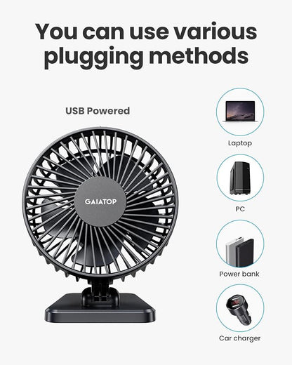 Gaiatop USB Desk Fan, Small But Powerful, Personal Portable Quiet 3 Speeds, Adjustable Mini Table Desktop fan for Cooling Home Office Car Summer Travel Gifts Black