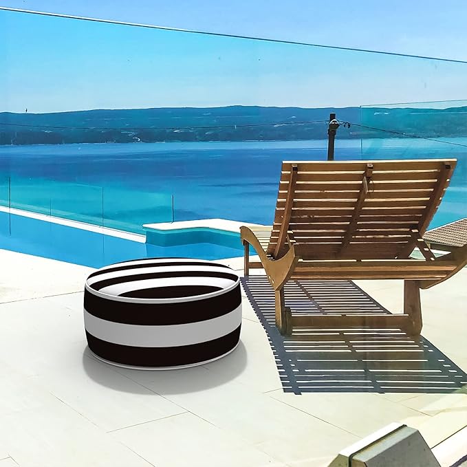 LVTXIII Outdoor Inflatable Ottoman, Fade-Resistant Round Footrest Stool D21”x H9”, Portable Patio Pouf for Garden Camping or Home Use-Cabana Black