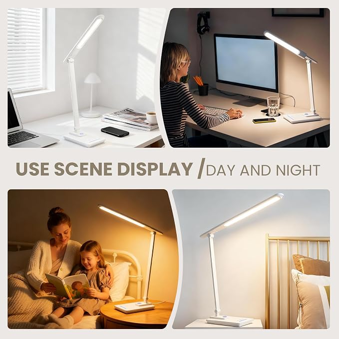TECHNOVA LED Desk Lamp with 5 Color Temperatures | Sliding Stepless Dimming & One-Touch Timer | Foldable & Portable Design for Office/Study/Nail Art | Four-Axis Rotation for Small Desks