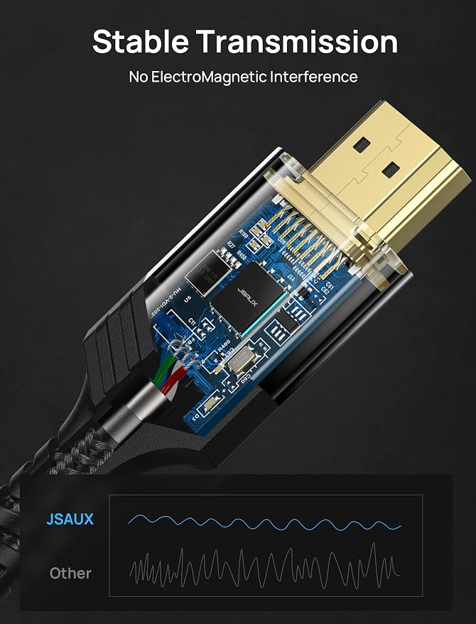 JSAUX Long HDMI Cable Fiber Optic 100FT, 8K 48Gbps Ultra High Speed Slim HDMI Braided Nylon 8K@60Hz 4K@120Hz