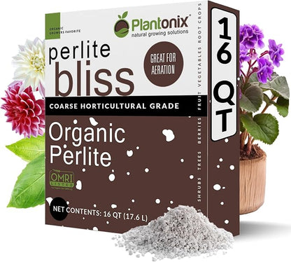 Perlite Bliss (16 Qts) - Organic Perlite for Plants Indoor Soil Amendment - Horticultural Perlite for Gardening & Seed Starting - Mixes Easily with Potting Soil, Vermiculite, & Coco Coir for Plants