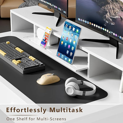 Computer Desk with Drawers, 47" Home Office Desk with Monitor Shelf, Writing Desk with Storage, Gaming Desk Work Desk Study Desk for Bedroom, White