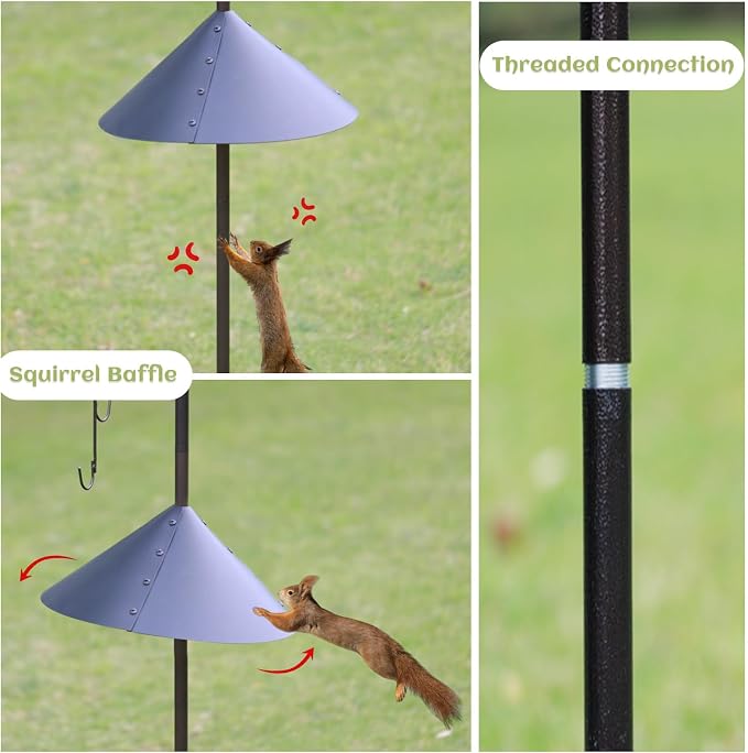 Deluxe Bird Feeding Station Kit Bird Feeder Pole with Squirrel Baffle, Suet Cage, Bath Tray for Planter Hanger - Wildlife-Friendly Design