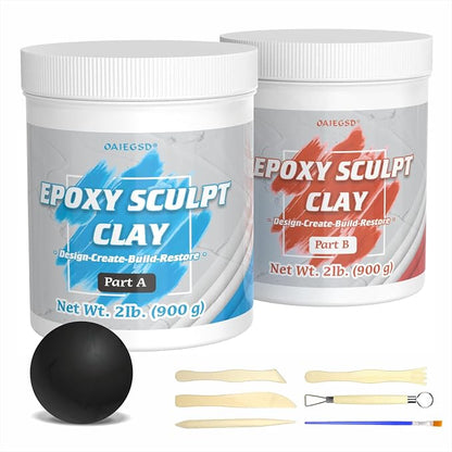 4 Pound Black Epoxy Putty Sculpt Clay, 2 Part (A & B) Modeling Compound for Sculpting, Modeling, Building, Repairing, Self-Hardening Epoxy Clay Easily Repairs Metal, Wood, Tile, Ceramics, Plastic