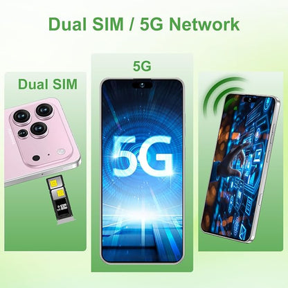 17 PMAX Unlocked Cell Phone,16GB+512GB Smartphone,6.99" HD Screen Android 15 5G Phones,Battery 7000mAh Android The Phone,Fingerprint Button Unlock/GPS/Face ID/Dual SIM/5G (Pink)
