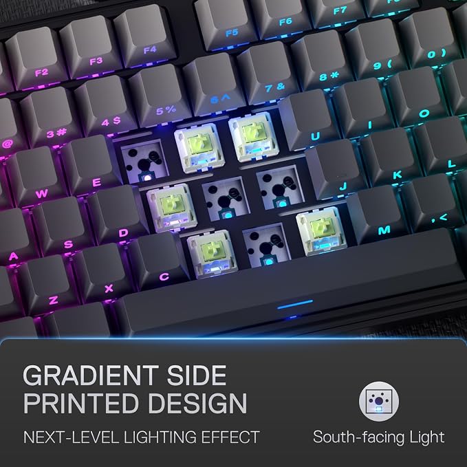 Redragon K707 PRO GB 80% Gasket RGB Gaming Keyboard, 3-Modes Wireless TKL Mechanical Keyboard w/Hot-Swap South-Facing LEDs Socket, PBT Gradient Keycaps & 5-Layer Noise Dampening, Custom Linear Switch