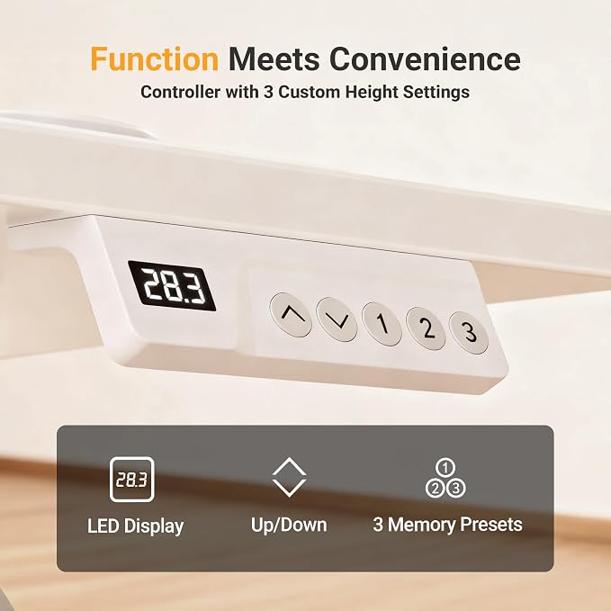 YDN 40 x 24 Inch Warm White Electric Standing Desk | Adjustable Height, Sit Stand, Cable Management, Ergonomic, Home Office